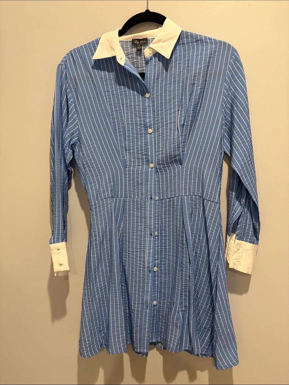 Lily Rose Blue and White Striped Button-Front Shirt Dress